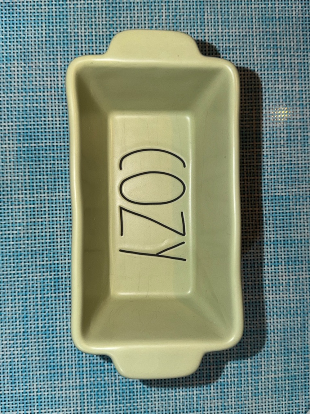 Rae Dunn Rectangular Ceramic Mini Loaf Dish - Sage Green with Black Lettering